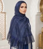 Premium Navy Blue Shimmery Crinkle Tissue Hijab
