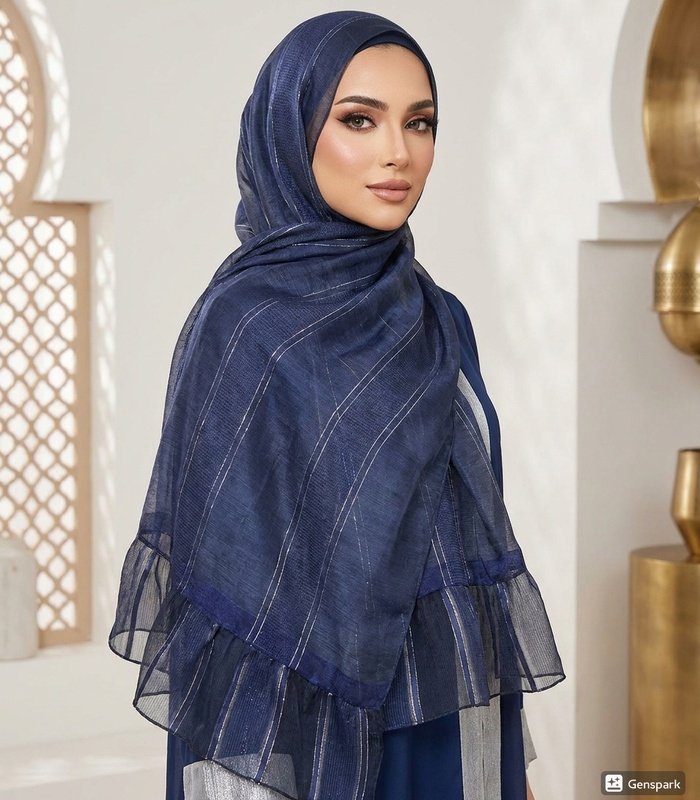 hijab_model_05_700x800 Premium Navy Blue Shimmery Crinkle Tissue Hijab - Image 1