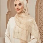 Premium Golden Grid Check Pattern Tissue Hijab