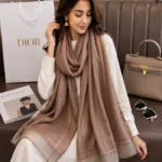 Premium Coffee Brown Golden Lurex Border Silk-Finish Hijab