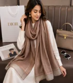 Premium Coffee Brown Golden Lurex Border Silk-Finish Hijab