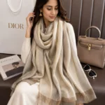 Premium Champagne Gold Silk-Finish Hijab with Golden Lurex Border
