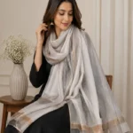 Premium Silver-Gray Golden Lurex Border Silk-Finish Hijab