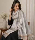 Premium Silver-Gray Golden Lurex Border Silk-Finish Hijab