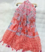 Premium Pink Coral Floral Printed Silk-Finish Square Hijab - Image 2