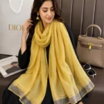 Premium Mustard Yellow Golden Lurex Border Silk-Finish Hijab