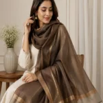 Premium Coffee Brown Golden Lurex Border Silk-Finish Hijab