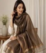 Premium Coffee Brown Golden Lurex Border Silk-Finish Hijab