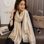 Premium Beige Golden Lurex Border Silk-Finish Hijab