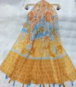 Premium Yellow-Blue Floral Printed Silk-Finish Hijab - Image 2