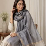Premium Silver Grey Golden Lurex Border Silk Finish Hijab