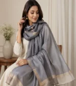 Premium Silver Grey Golden Lurex Border Silk Finish Hijab