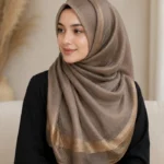 Premium Taupe Golden Lurex Border Silk-Finish Hijab