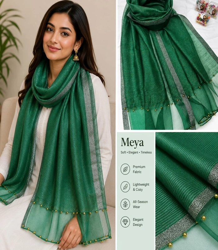 resized_1 Premium Emerald Green Shimmer Border Hijab - Image 1