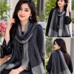 Premium Charcoal Grey Striped Shimmer Silk-Finish Hijab