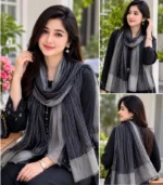Premium Charcoal Grey Striped Shimmer Silk-Finish Hijab
