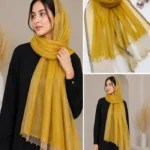 Premium Mustard Golden Shimmer Border Silk-Finish Hijab