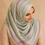Premium Sage Green Dual-Tone Border Silk-Finish Hijab