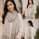 Premium Beige-Taupe Striped Silk-Finish Hijab