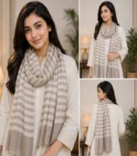 Premium Beige-Taupe Striped Silk-Finish Hijab