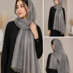 Premium Smoke Grey Shimmer Pearl Border Silk-Finish Hijab