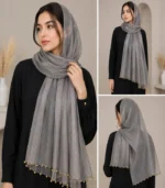 Premium Smoke Grey Shimmer Pearl Border Silk-Finish Hijab