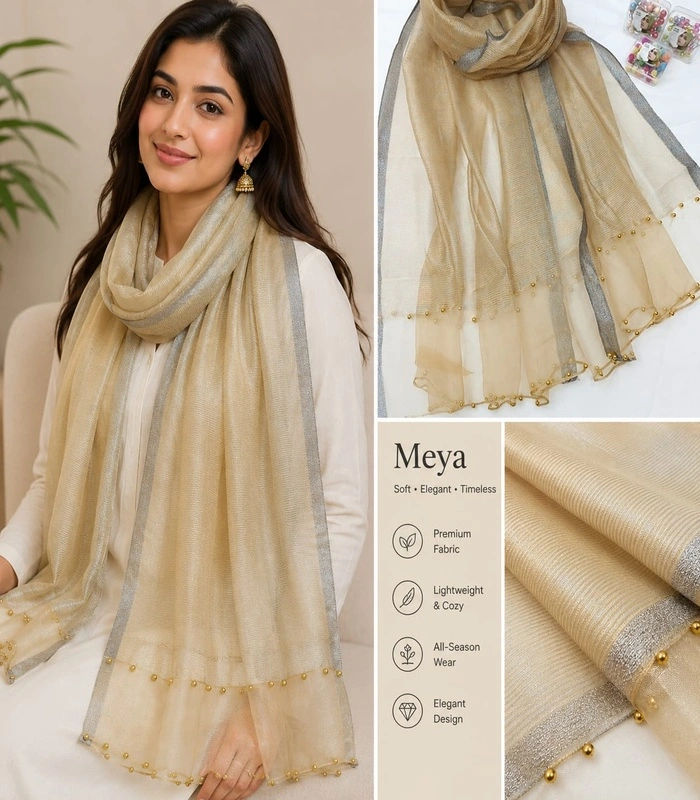 resized_4(2) Premium Champagne Beige Dual-Tone Border Silk-Finish Hijab - Image 1