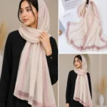 Premium Ivory Blush Pink Dual-Tone Border Silk-Finish Hijab