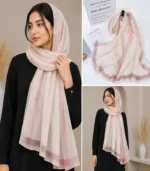 Premium Ivory Blush Pink Dual-Tone Border Silk-Finish Hijab