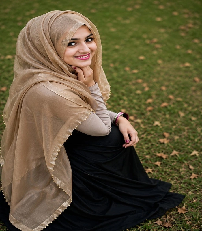 resized_4_700x800(1) Premium Sand Beige Shimmer Pearl Border Silk-Finish Hijab - Image 1