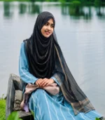 Premium Black Golden Striped Silk-Finish Hijab