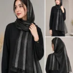Premium Black Silver Striped Shimmer Silk-Finish Hijab
