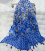 Premium Blue Floral Printed Silk-Finish Hijab - Image 2