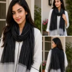 Premium Black Silver Striped Shimmer Pearl Border Silk-Finish Hijab