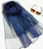 Navy Blue Premium Shimmery Tissue Hijab - Image 2