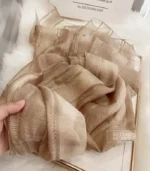 Premium Nude Beige Gold Shimmer Striped Silk-Finish Hijab - Image 2