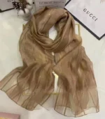 Premium Camel Brown Gold Shimmer Striped Silk-Finish Hijab - Image 2