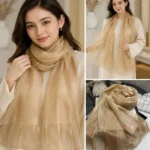 Premium Golden Champagne Shimmer Striped Silk-Finish Hijab