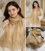 Premium Golden Champagne Shimmer Striped Silk-Finish Hijab