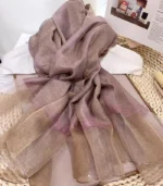 Premium Dusty Rose Gold Shimmer Striped Silk-Finish Hijab - Image 2